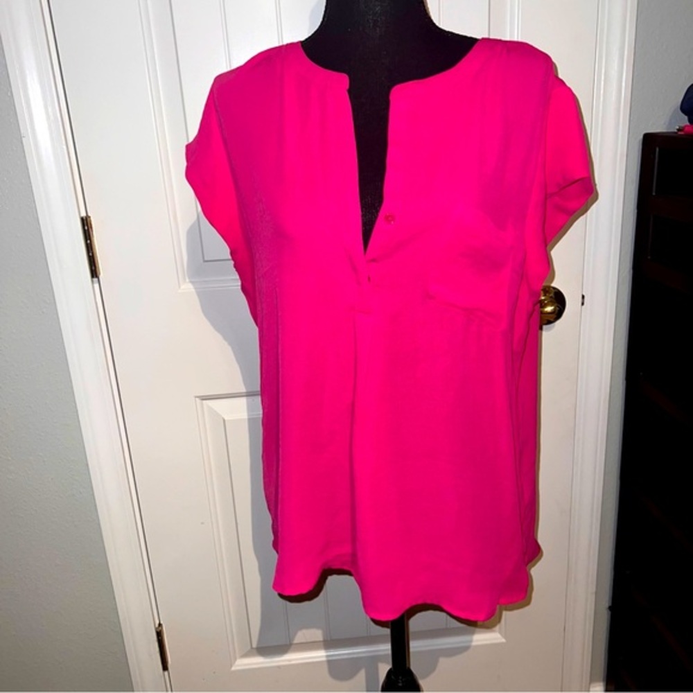 Liz Claiborne Womens Split Crew Neck Short Sleeve Blouse - Size Large
